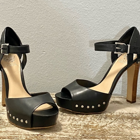 Vince Camuto Shoes - WOMEN'S VINCE CAMUTO BLACK LEATHER "MACYN" STUDDED PLATFORM HIGH HEELS - SZ. 9